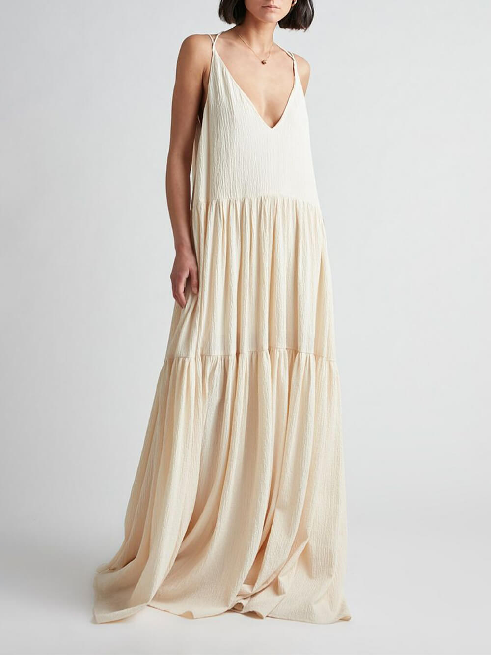 Summer Vacation Deep V-Neckline Strappy Maxi Dress Summer Vacation Deep V-Neckline Strappy Maxi Dress