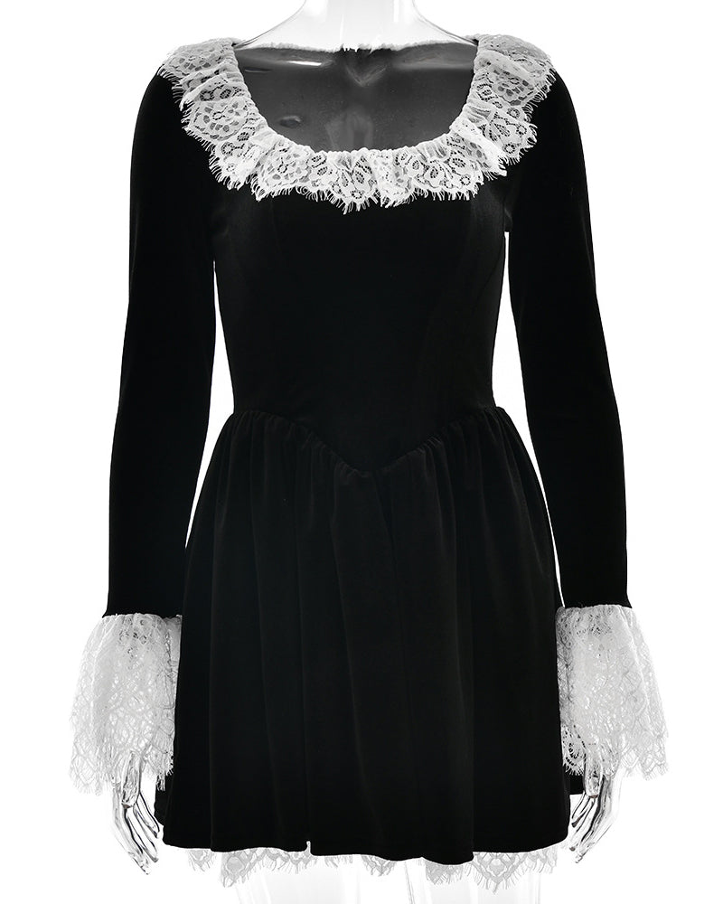 Luxurious Velvet & Lace Mini Dress