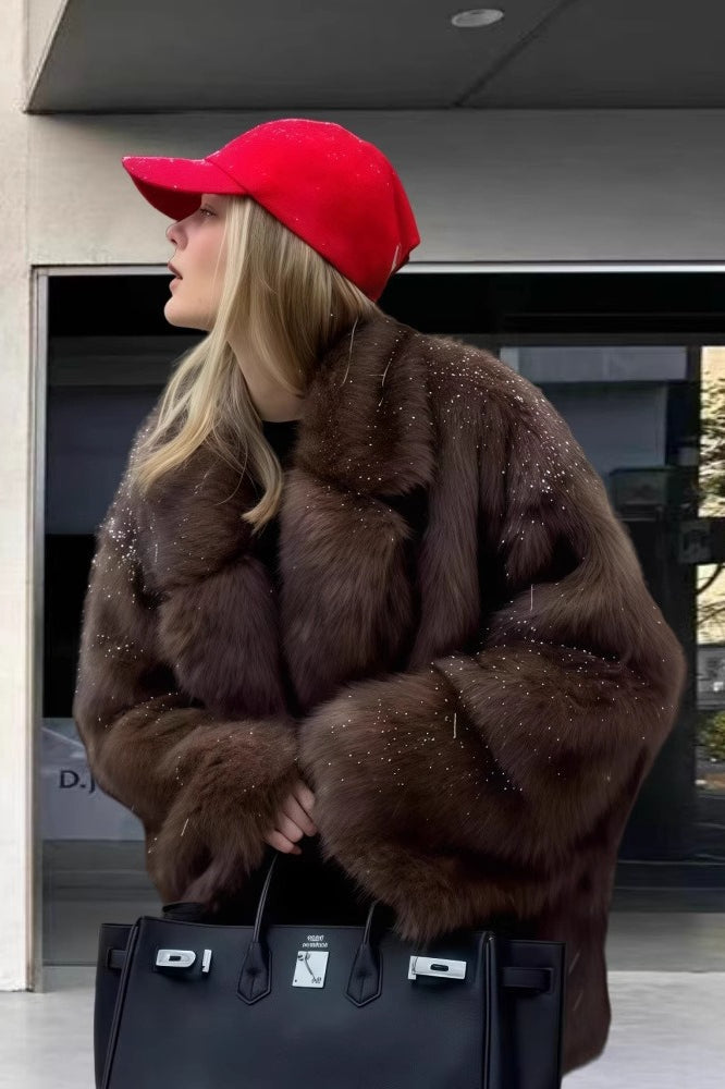 Faux Fox Fur Long Sleeve Coat