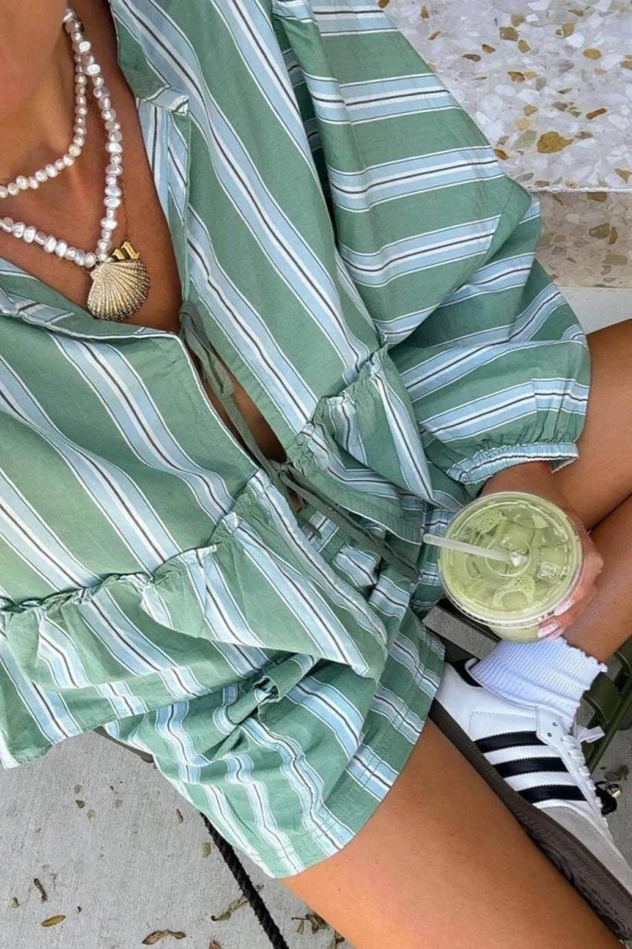 Maribel Coastal Stripe Shorts Set
