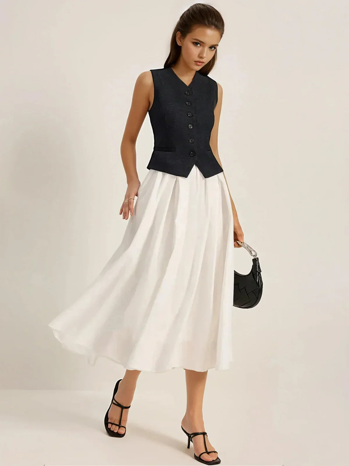 Casual Slim Fit High Waist Pleated Skirt