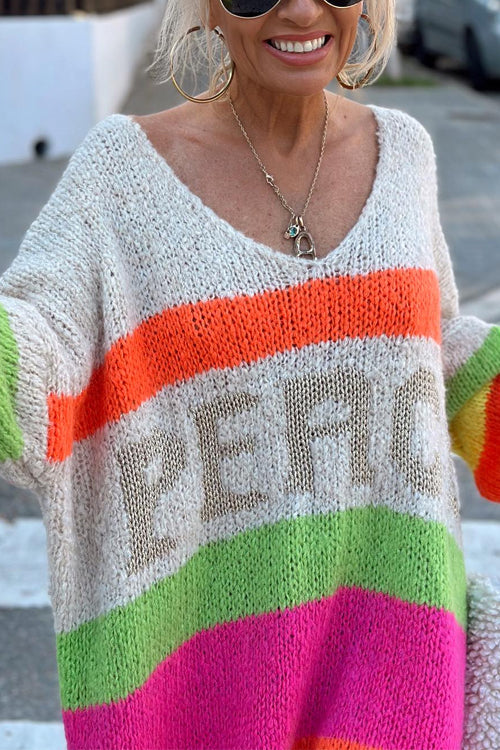 V Neck Letter Pattern Stripes Midi Sweater Dress