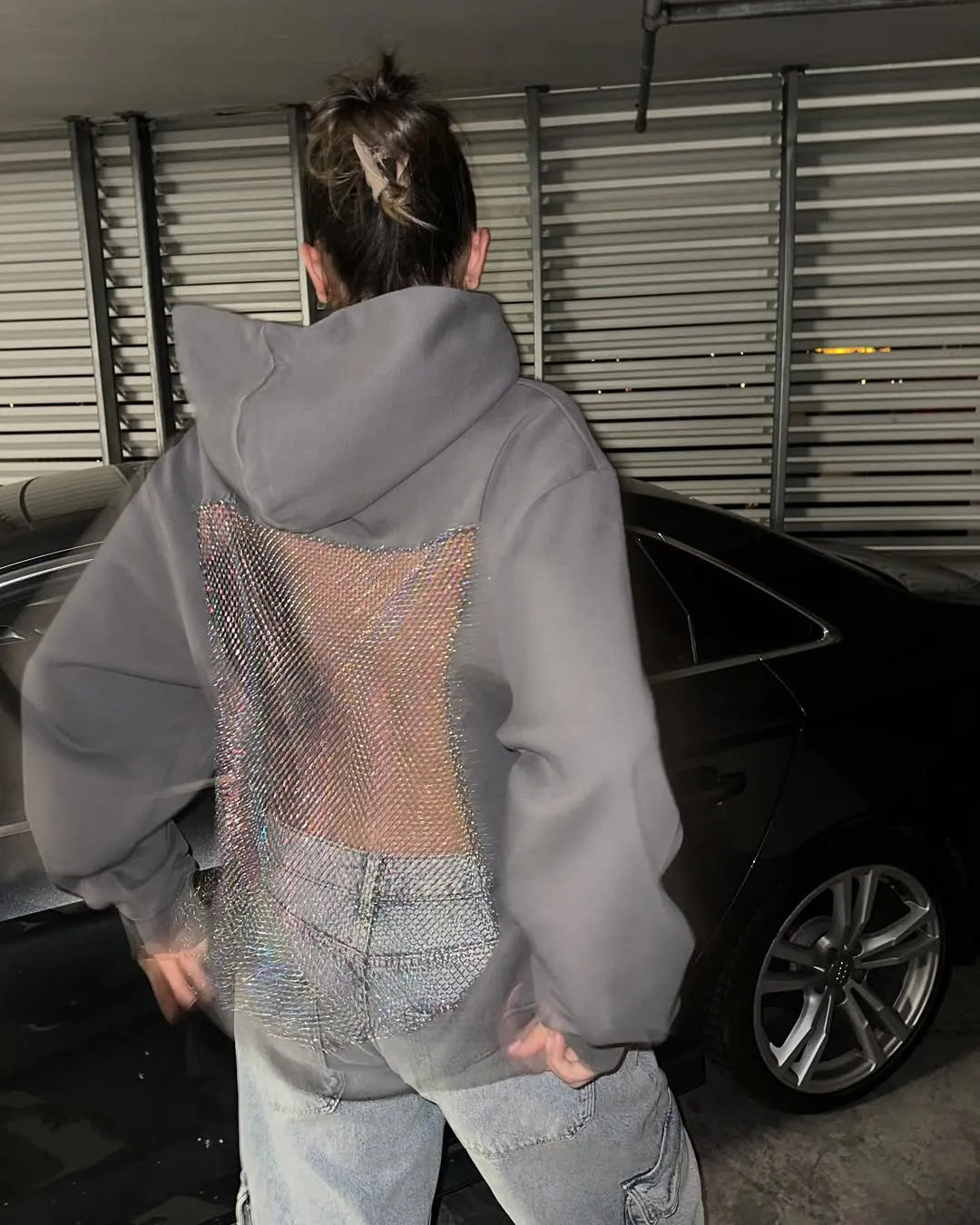 Luna Rhinestone Mesh Hoodie