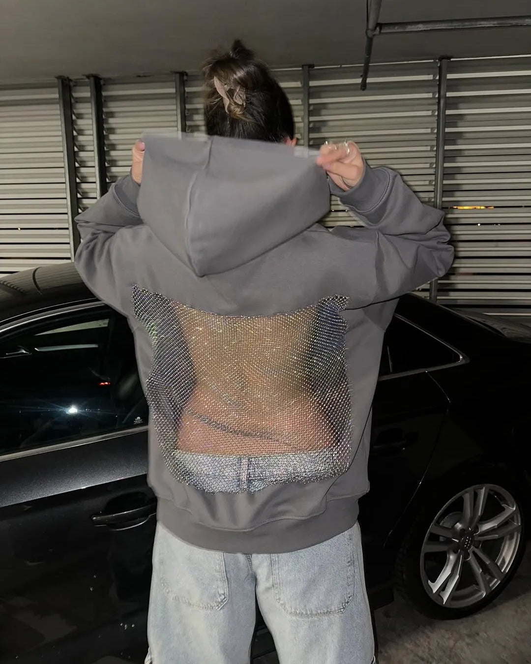 Luna Rhinestone Mesh Hoodie