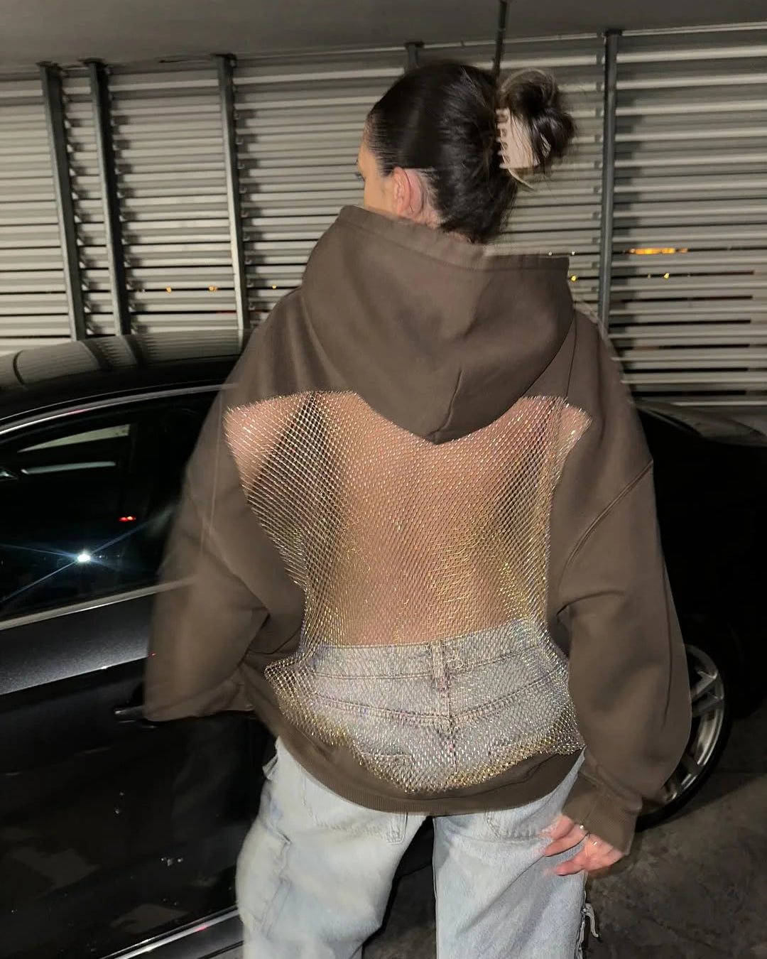 Luna Rhinestone Mesh Hoodie