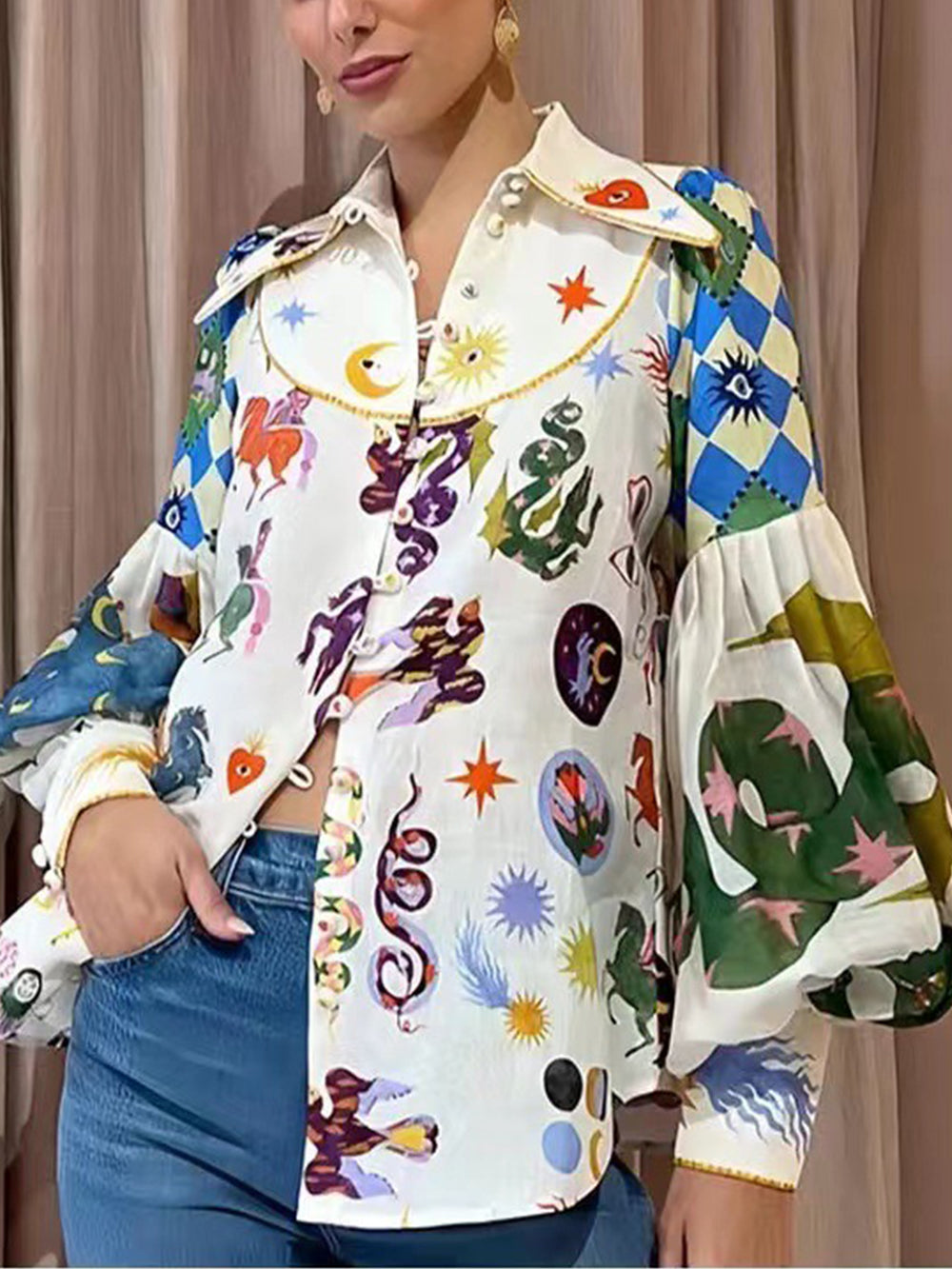 Rebel Graffiti Lantern Sleeve Shirt