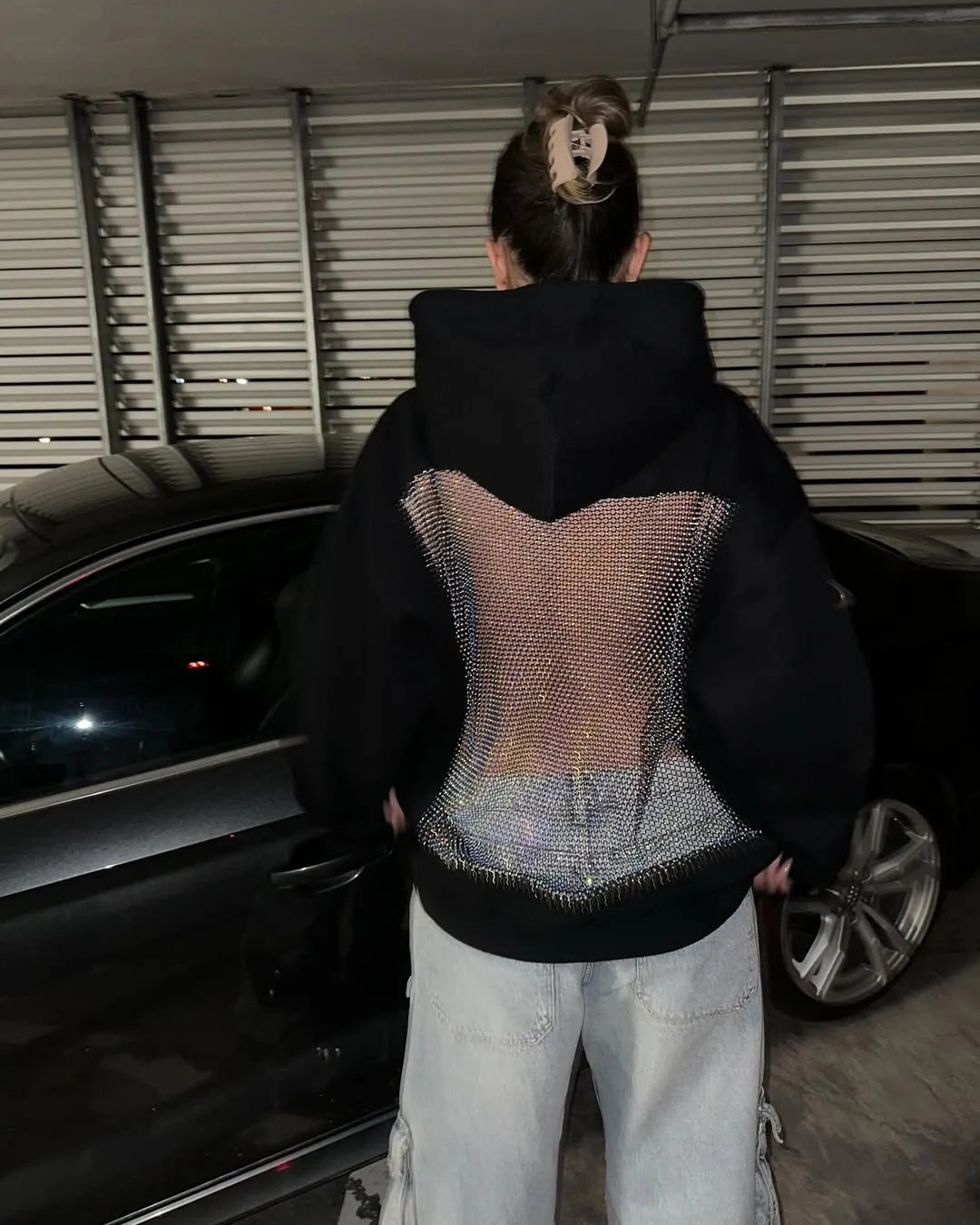 Luna Rhinestone Mesh Hoodie