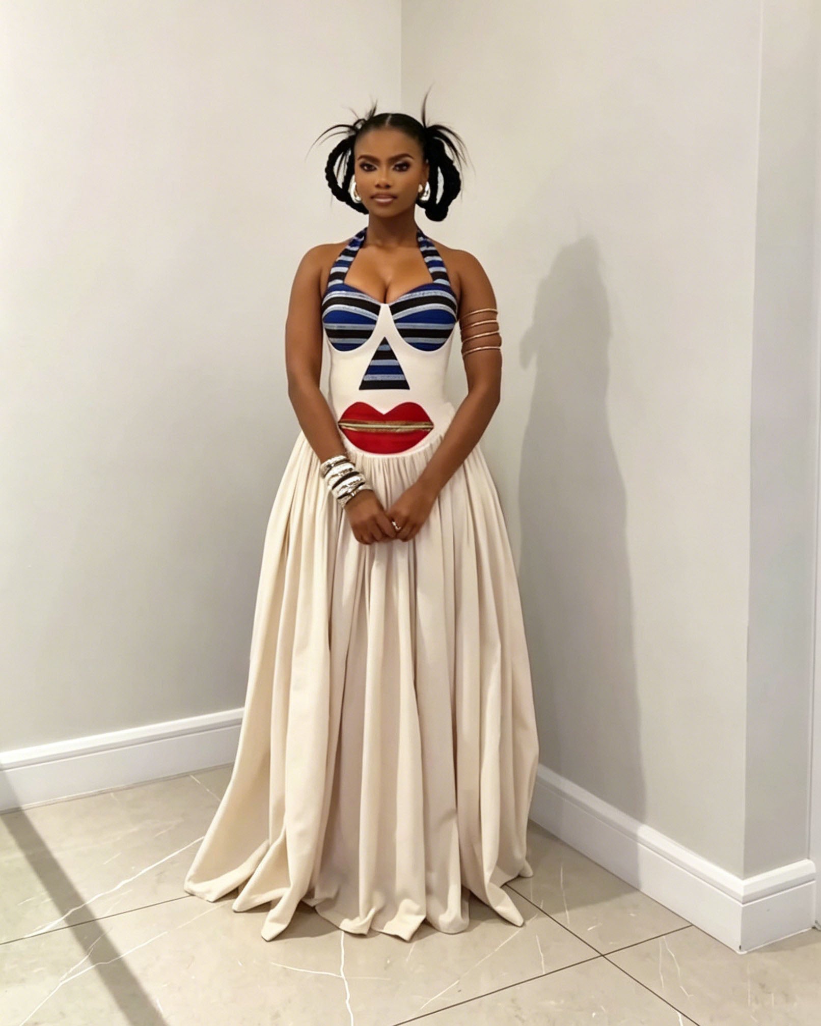 Artistic Face Halter Maxi Dress