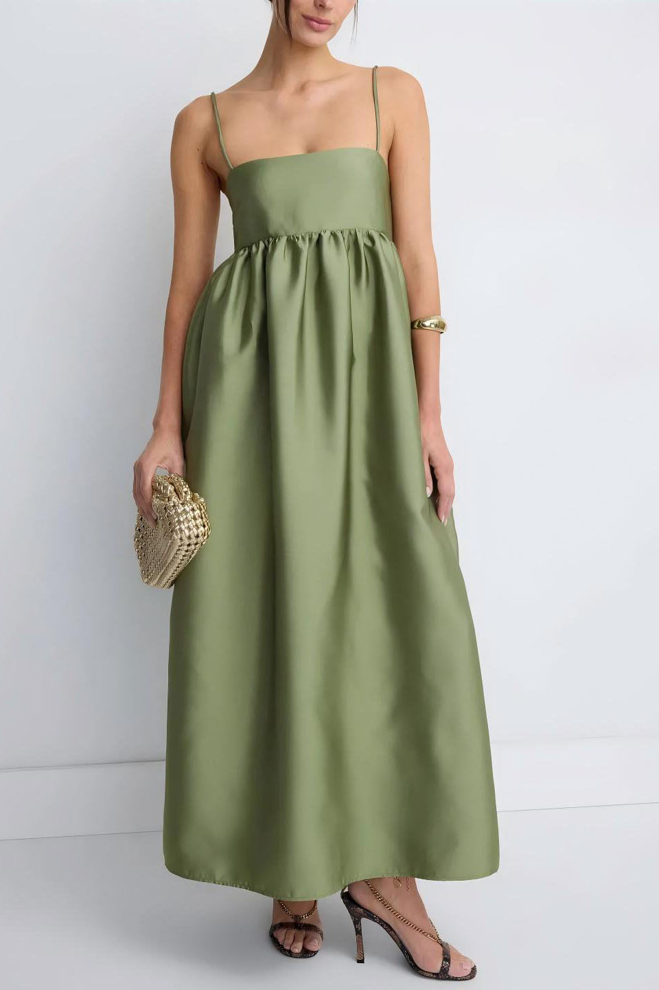 Liora Olive Babydoll Midi Dress
