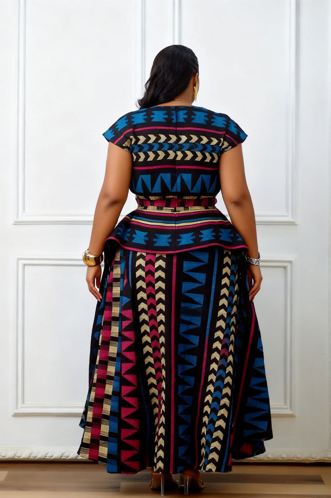 Zaria Heritage Peplum Maxi Dress