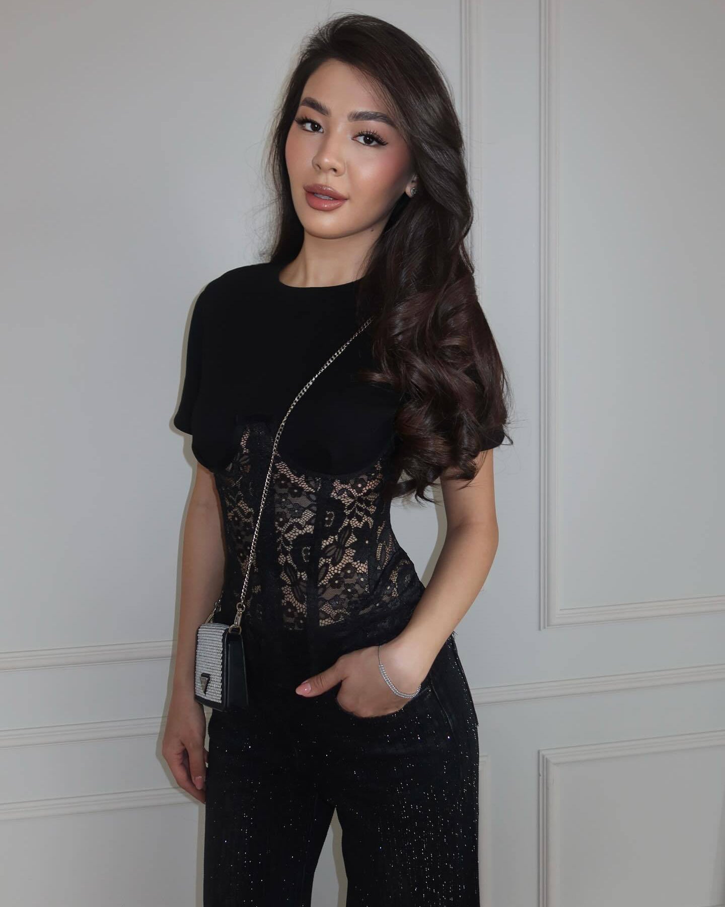 Lace Corset Panel Short-Sleeve Top