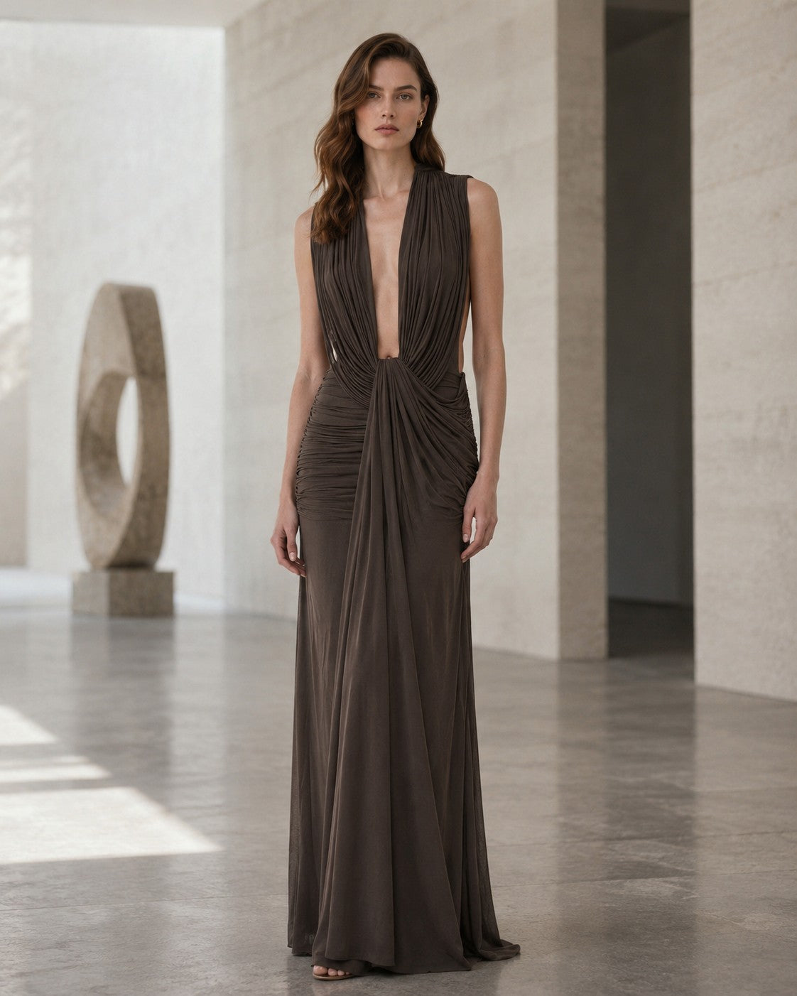 Elowen Draped Plunge Maxi Gown