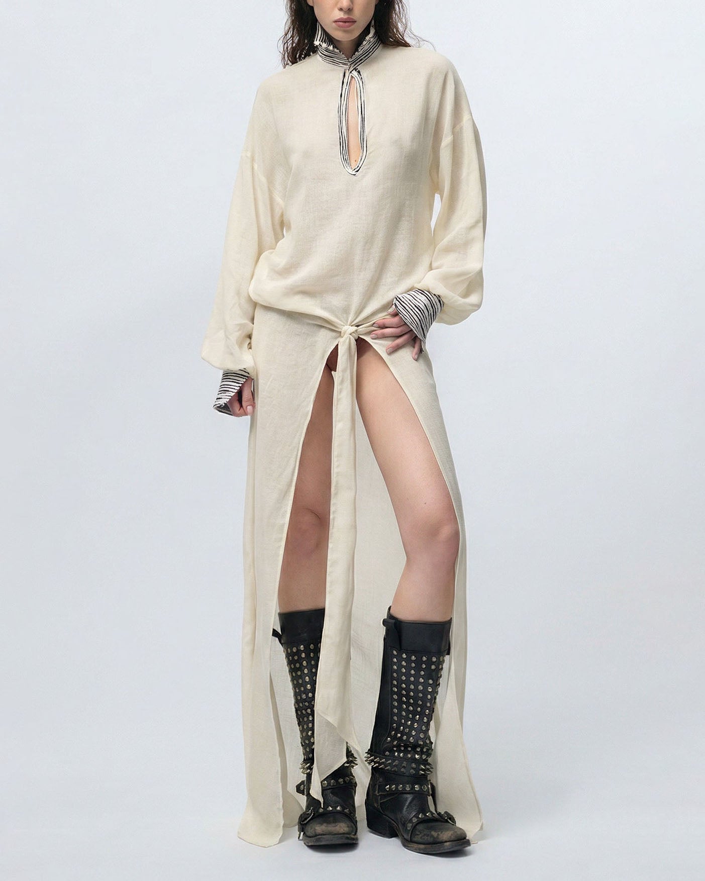 Black & White Zebra-Print Waist Knot Kaftan