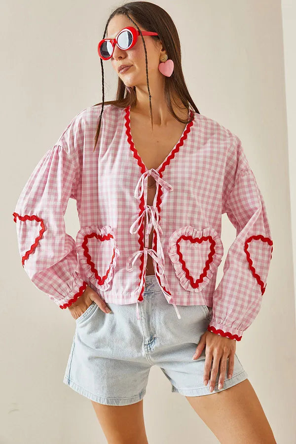 Amorette Plaid Fringe Blouse