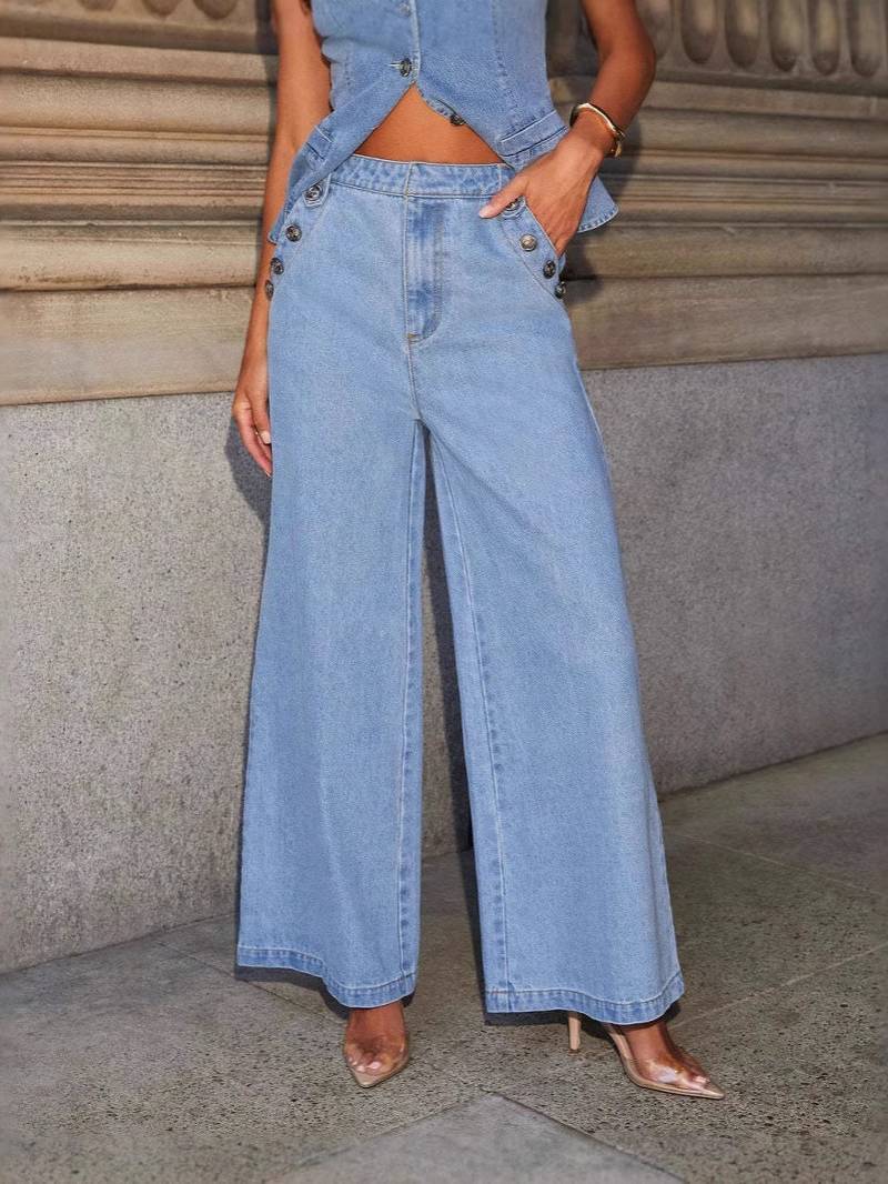 Minimalist Old Money Denim Wide Leg Pants
