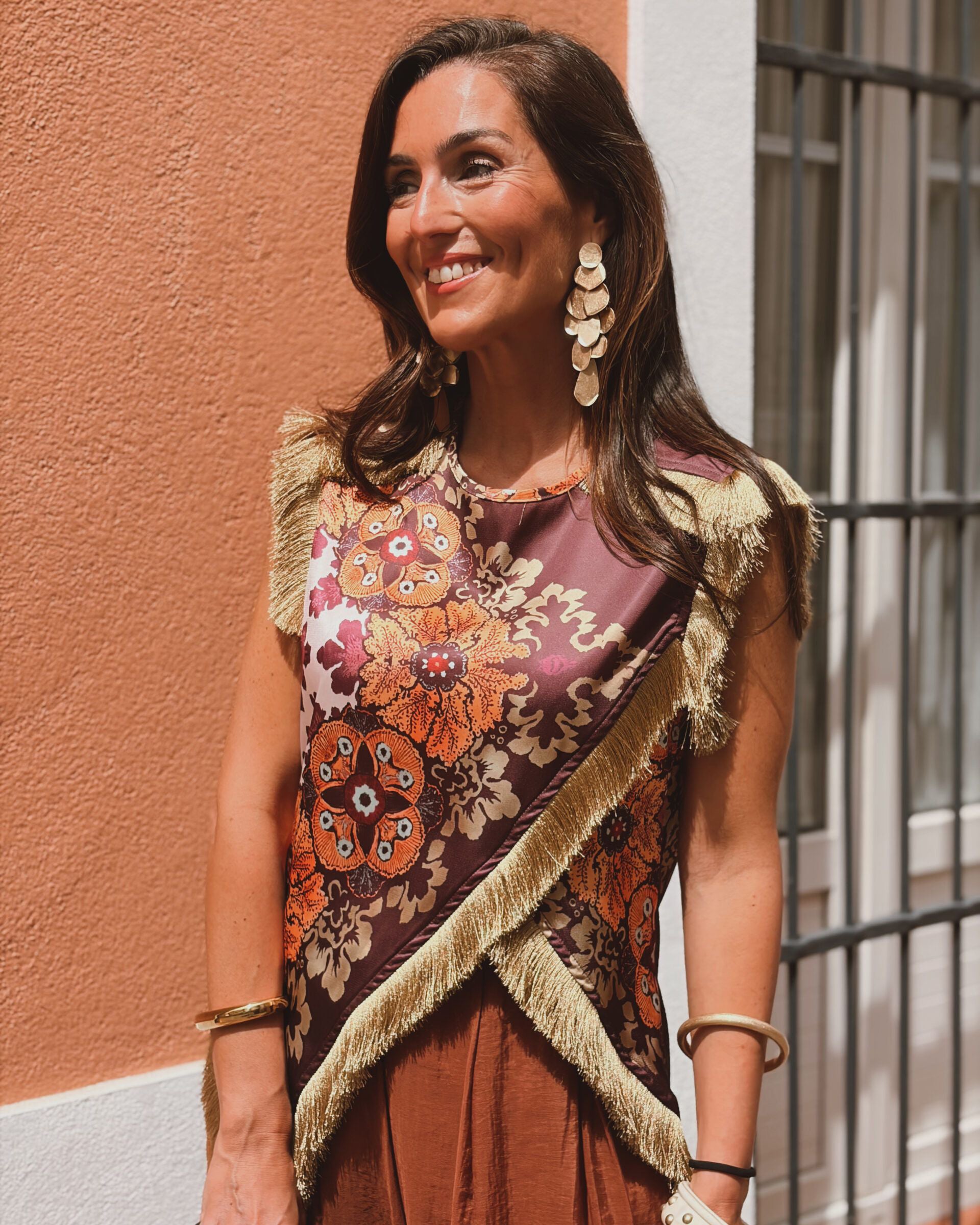 Foulard Effect Fringe Top