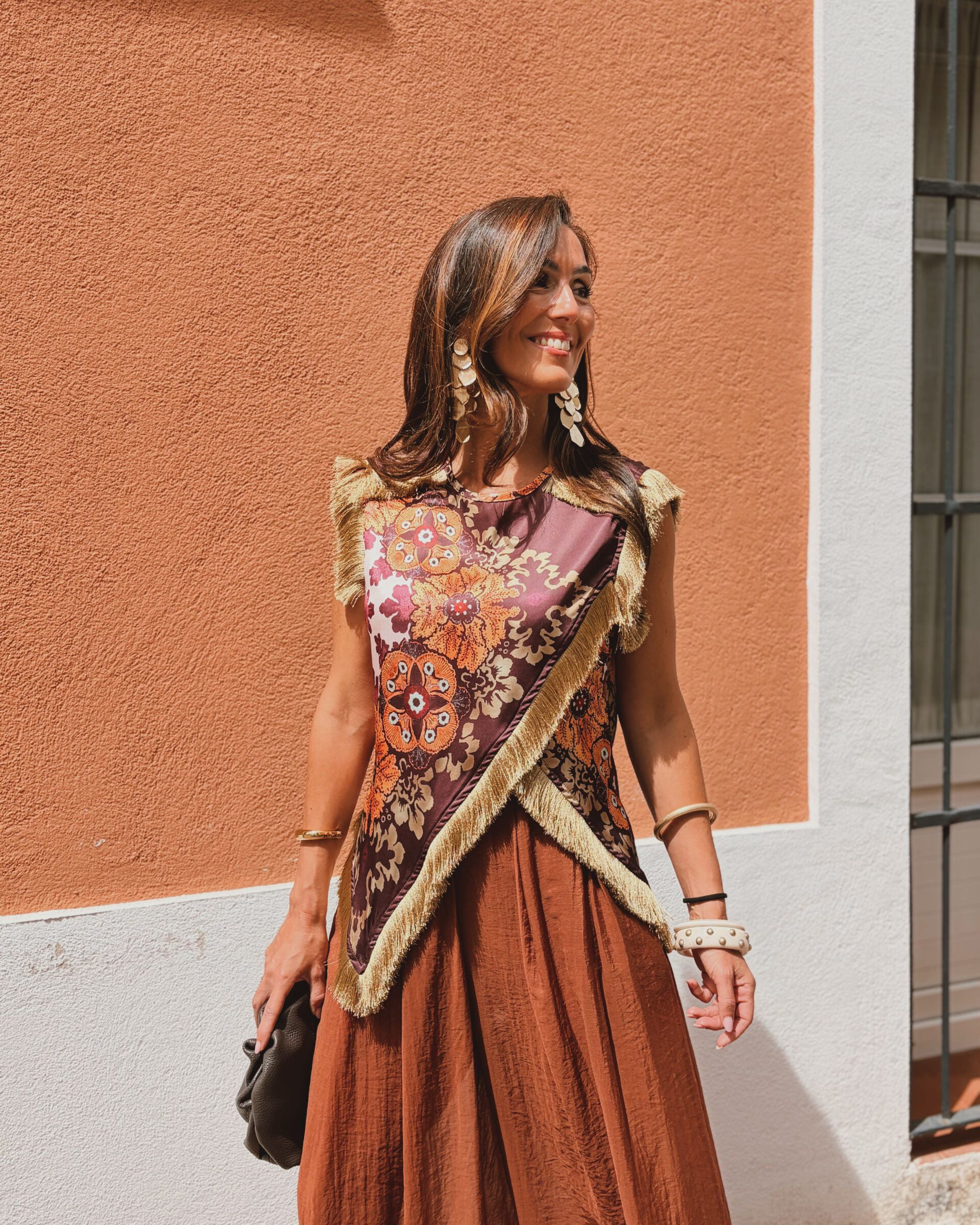 Foulard Effect Fringe Top