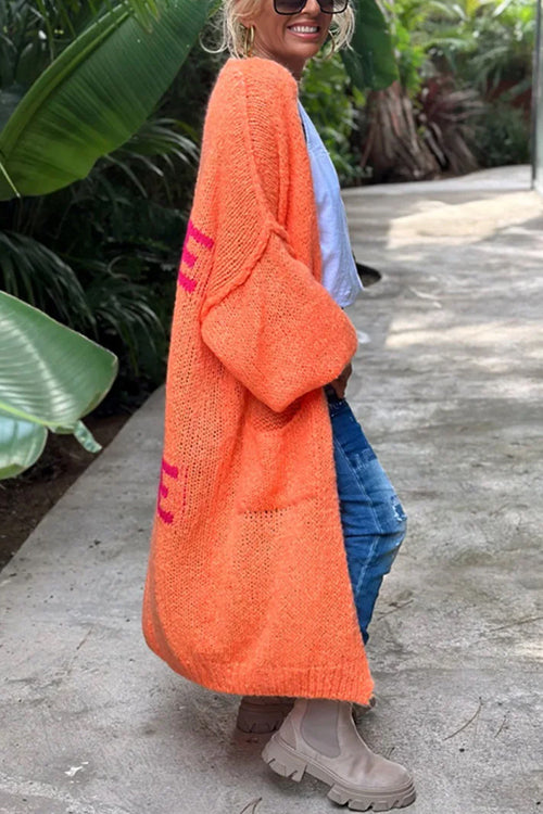 Open Front Love and Peace Pattern Long Sweater Cardigan(in 5 Colors)