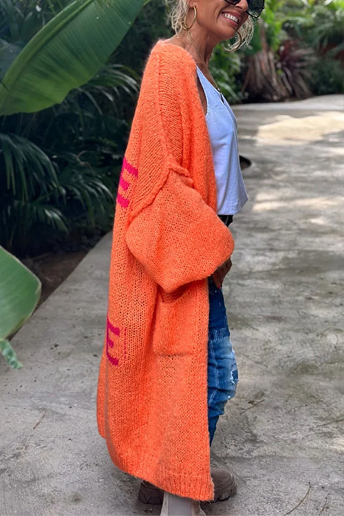 Open Front Love and Peace Pattern Long Sweater Cardigan(in 5 Colors)