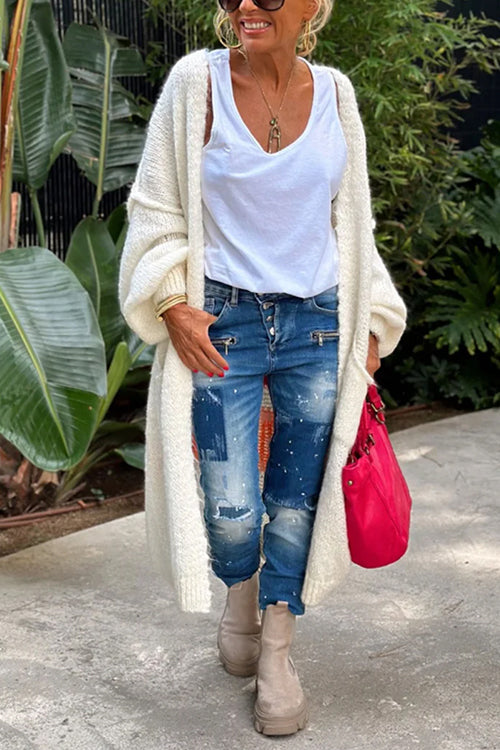 Open Front Love and Peace Pattern Long Sweater Cardigan(in 5 Colors)