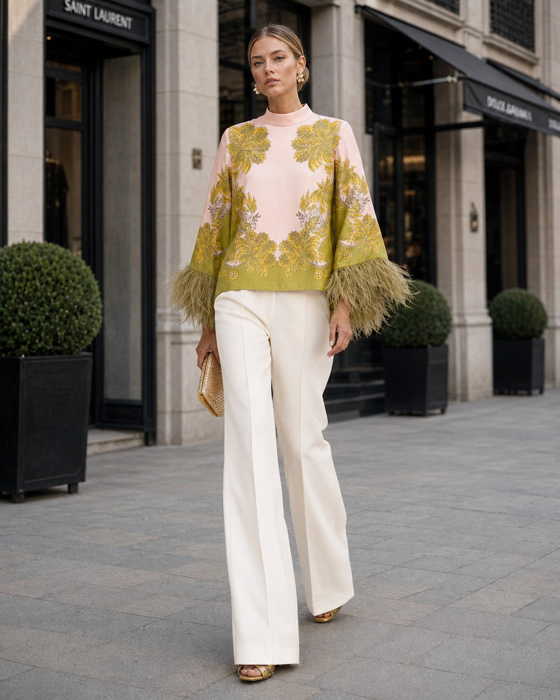 Azaria Feather-Trim High-Low Blouse
