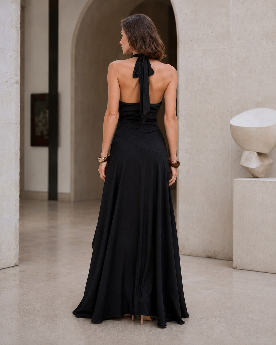 Seraphine Halter Satin Maxi Dress