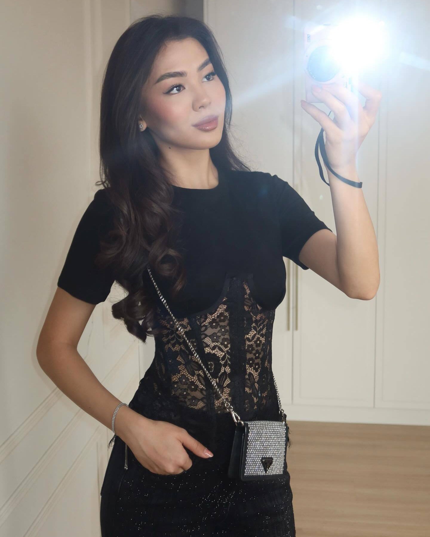 Lace Corset Panel Short-Sleeve Top