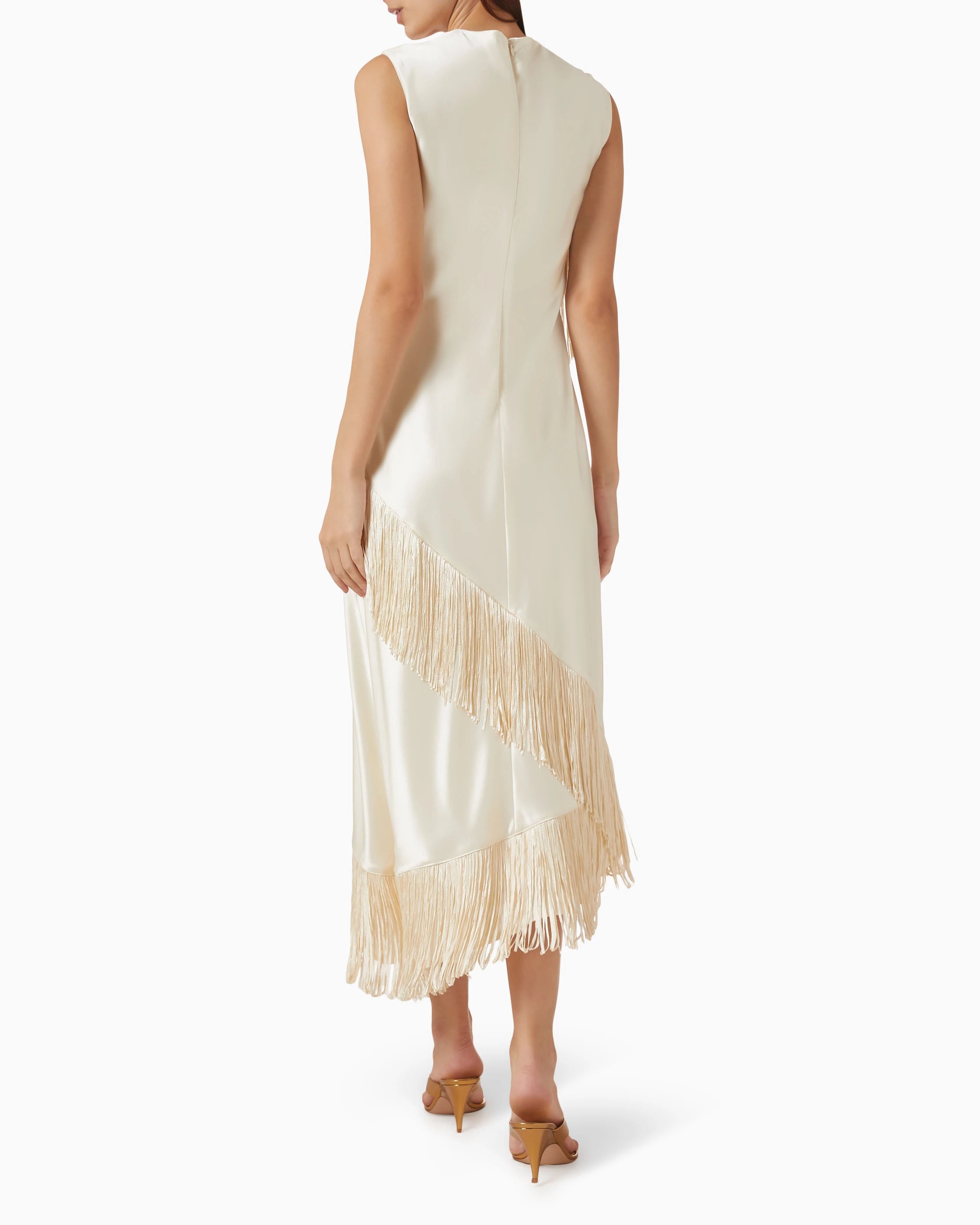 Asymmetric Sleeveless Fringe Details Midi Dress