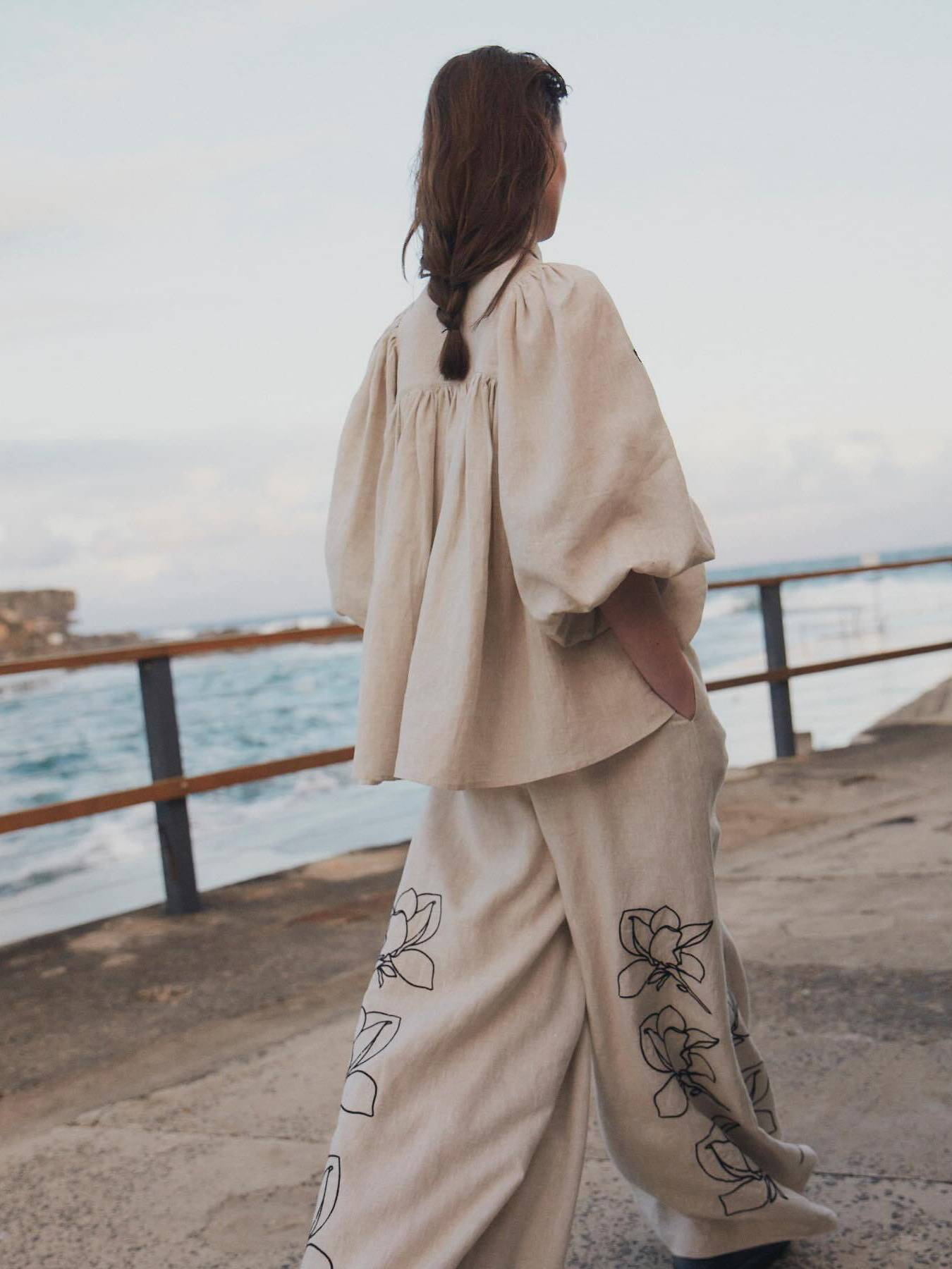 Vintage Pastoral Printed Wide-Leg Pants