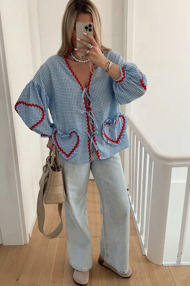 Amorette Plaid Fringe Blouse
