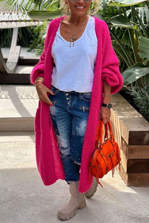 Open Front Love and Peace Pattern Long Sweater Cardigan(in 5 Colors)