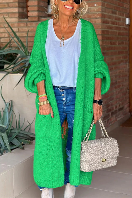 Open Front Love and Peace Pattern Long Sweater Cardigan(in 5 Colors)