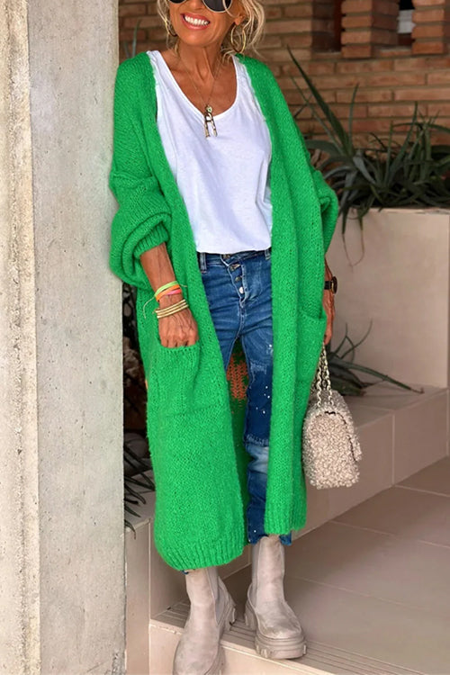 Open Front Love and Peace Pattern Long Sweater Cardigan(in 5 Colors)