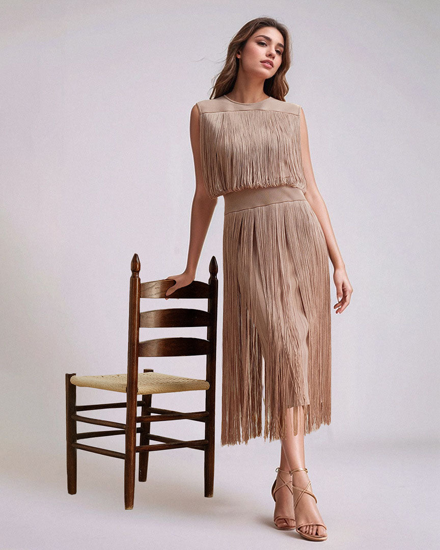 Rumba Bandage Midi Dress With Fringes