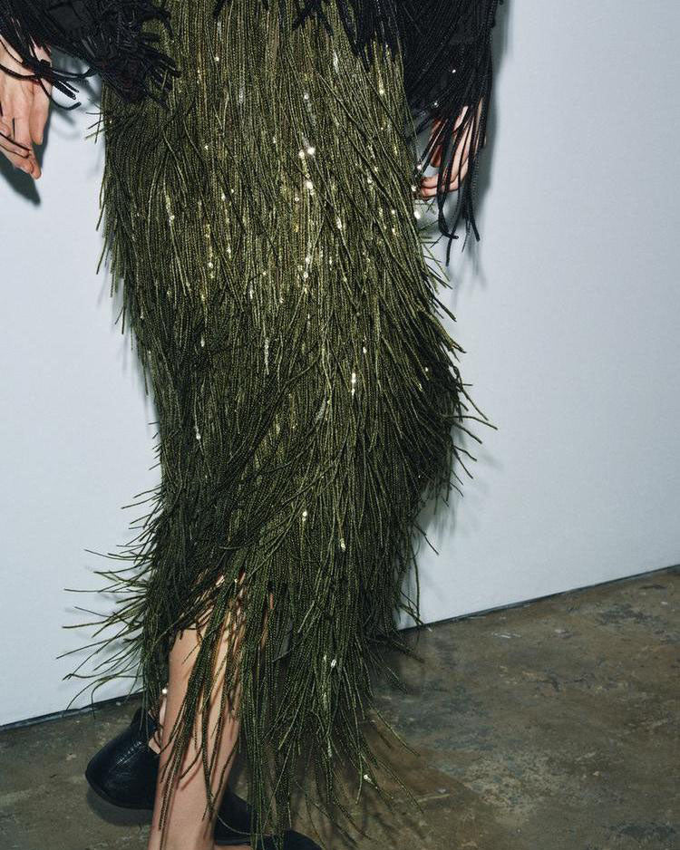 Gilded Fringe Sequin Midi Skirt