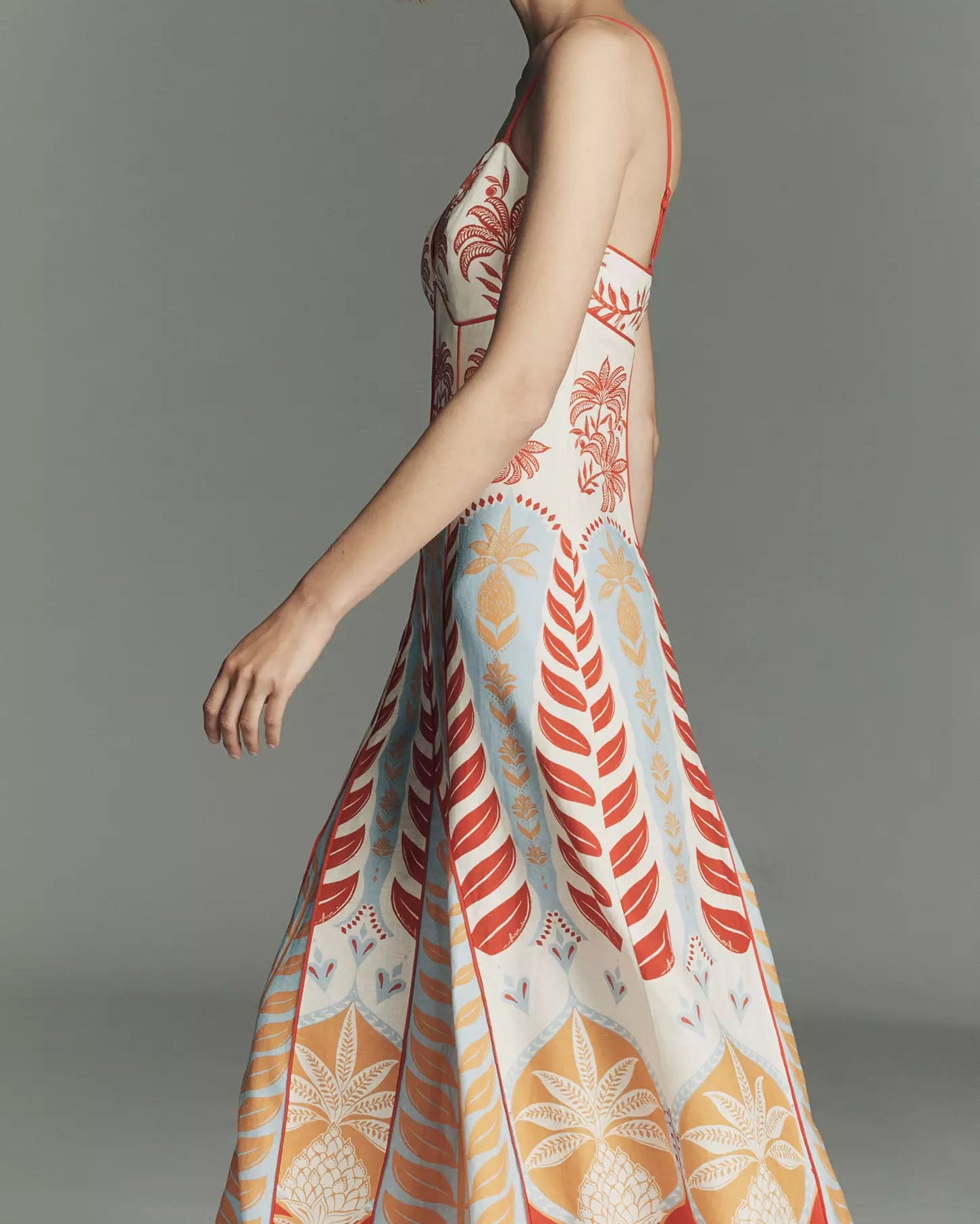 Tropical Palm Print Spaghetti Strap A-Line Maxi Dress
