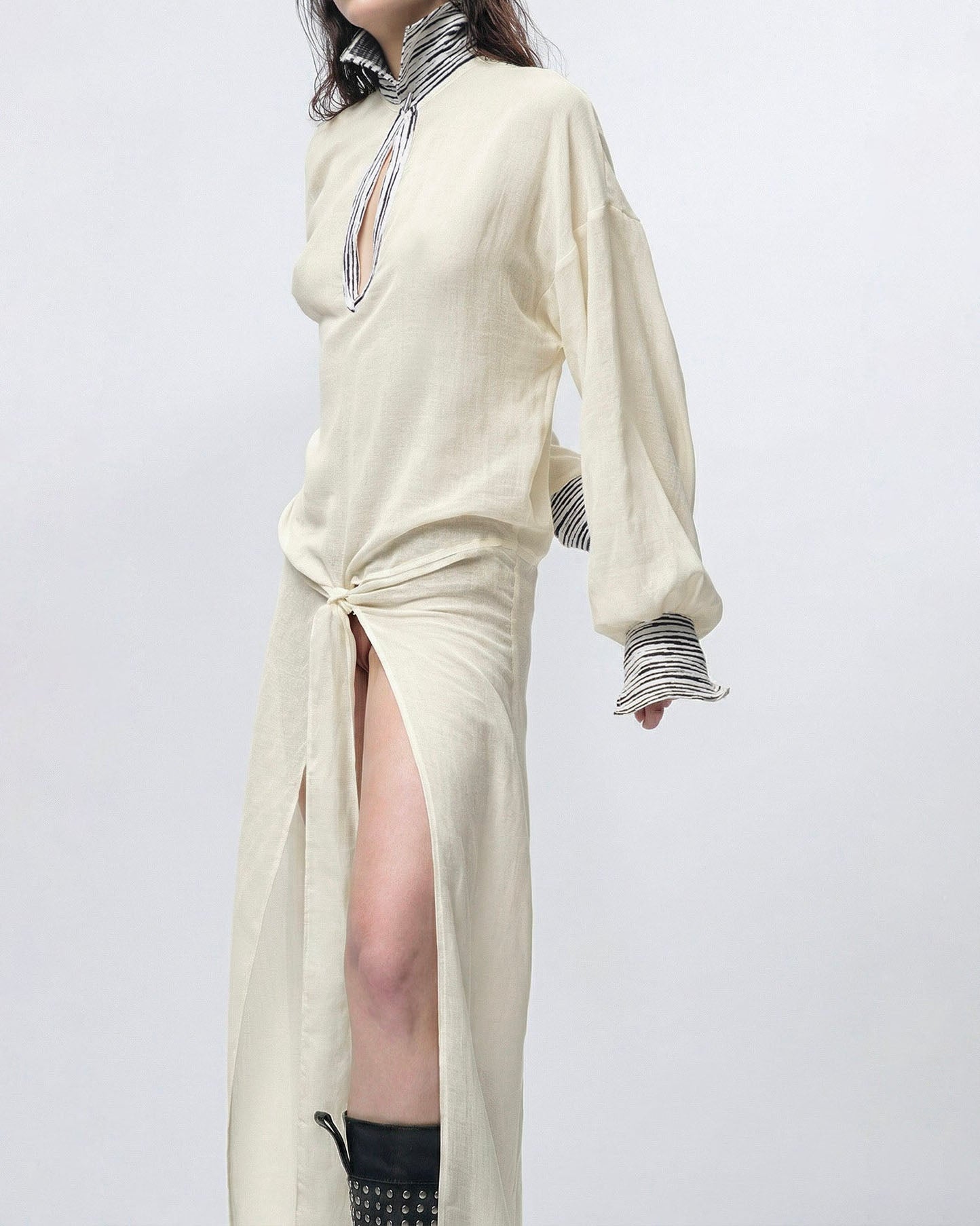 Black & White Zebra-Print Waist Knot Kaftan