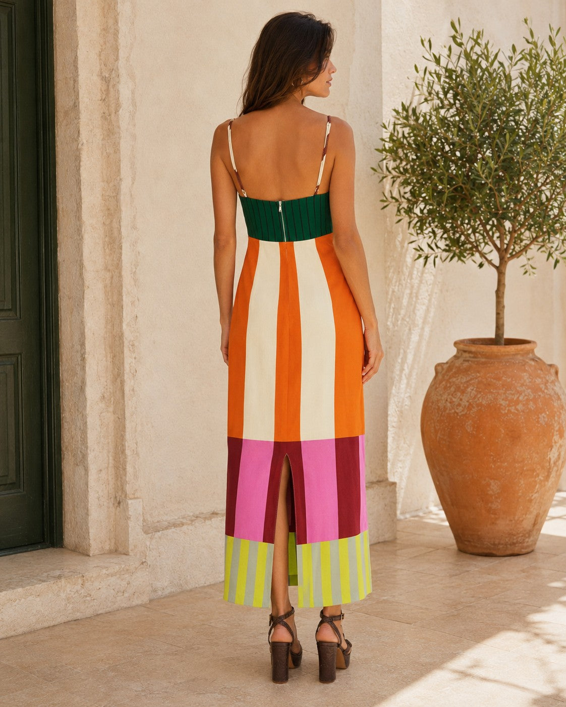 Paloma Geometric Stripe Strappy Maxi Dress