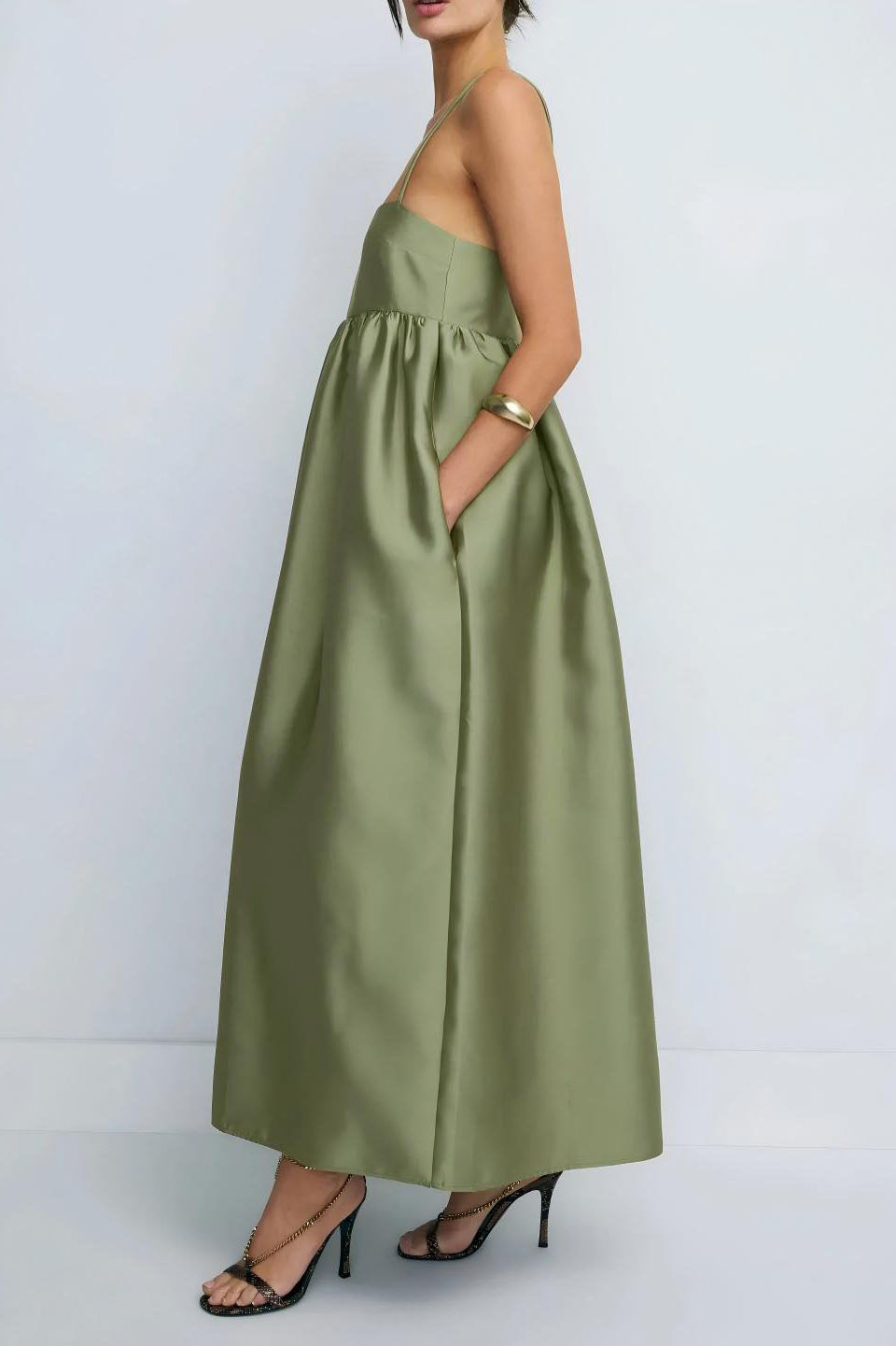 Liora Olive Babydoll Midi Dress