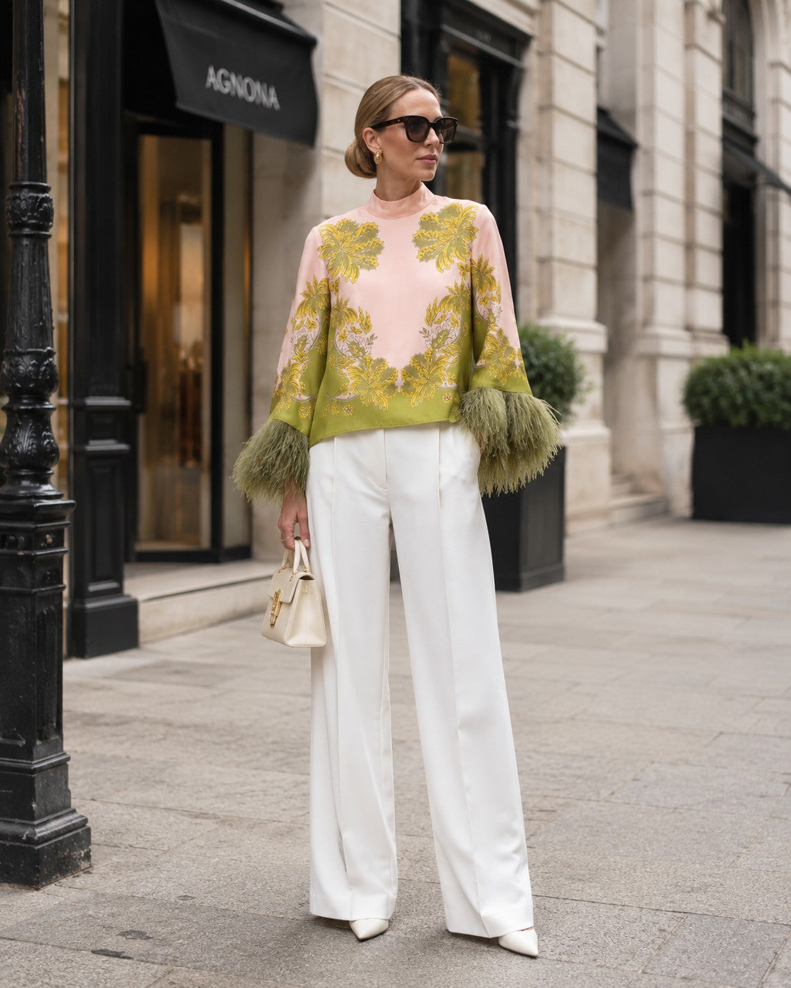 Azaria Feather-Trim High-Low Blouse