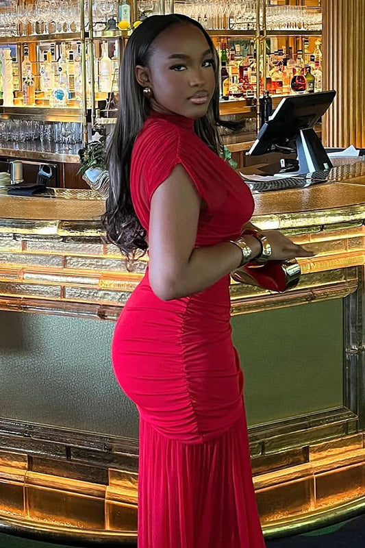 Valencia Ruched Fishtail Maxi Dress