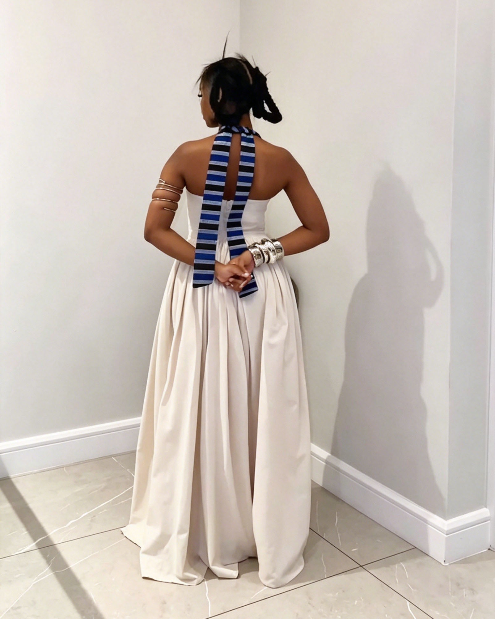 Artistic Face Halter Maxi Dress