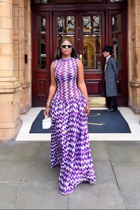 Seraphina Violet Chevron Maxi Dress