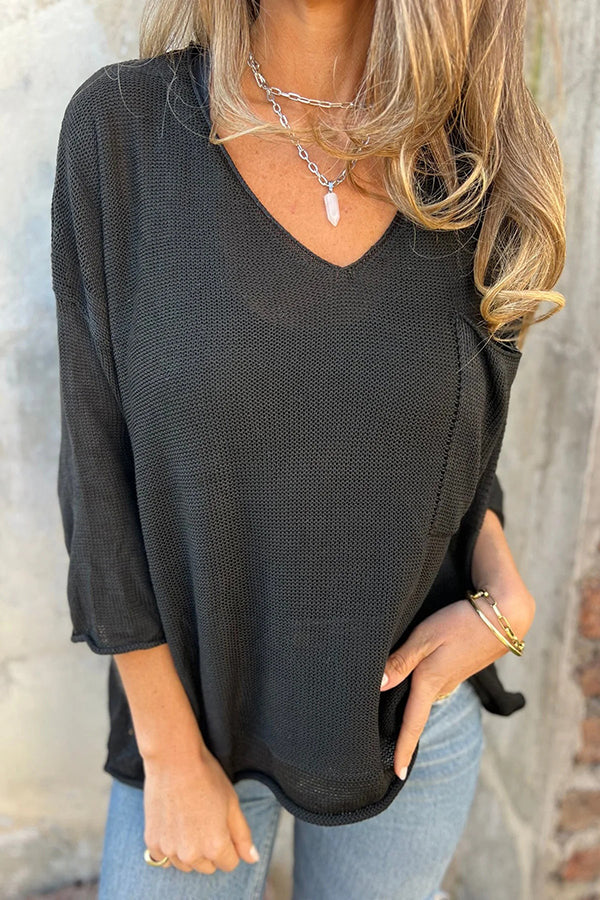 Autumn and Winter Knit V-neck Long Sleeve Pocket Casual Sweater