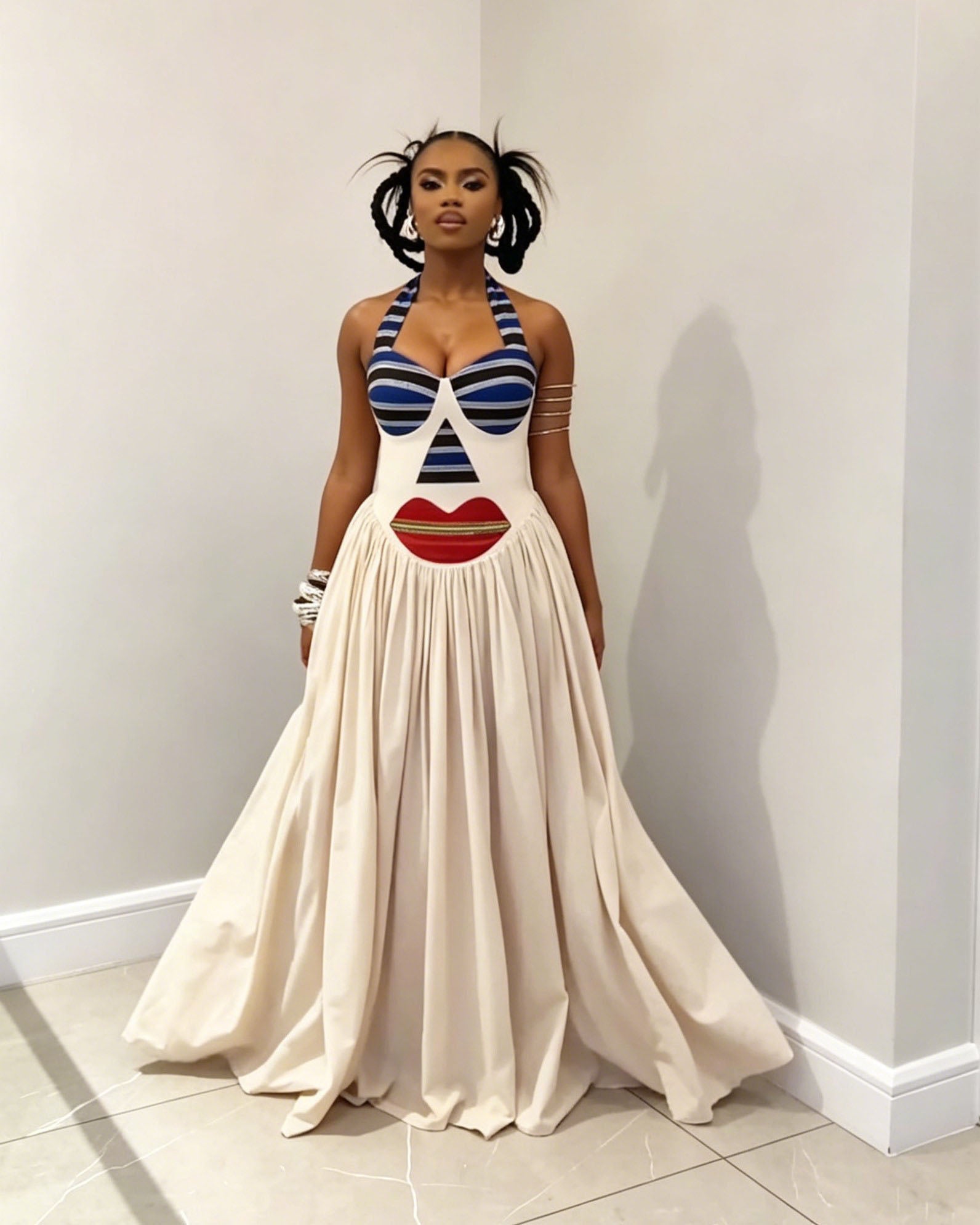 Artistic Face Halter Maxi Dress