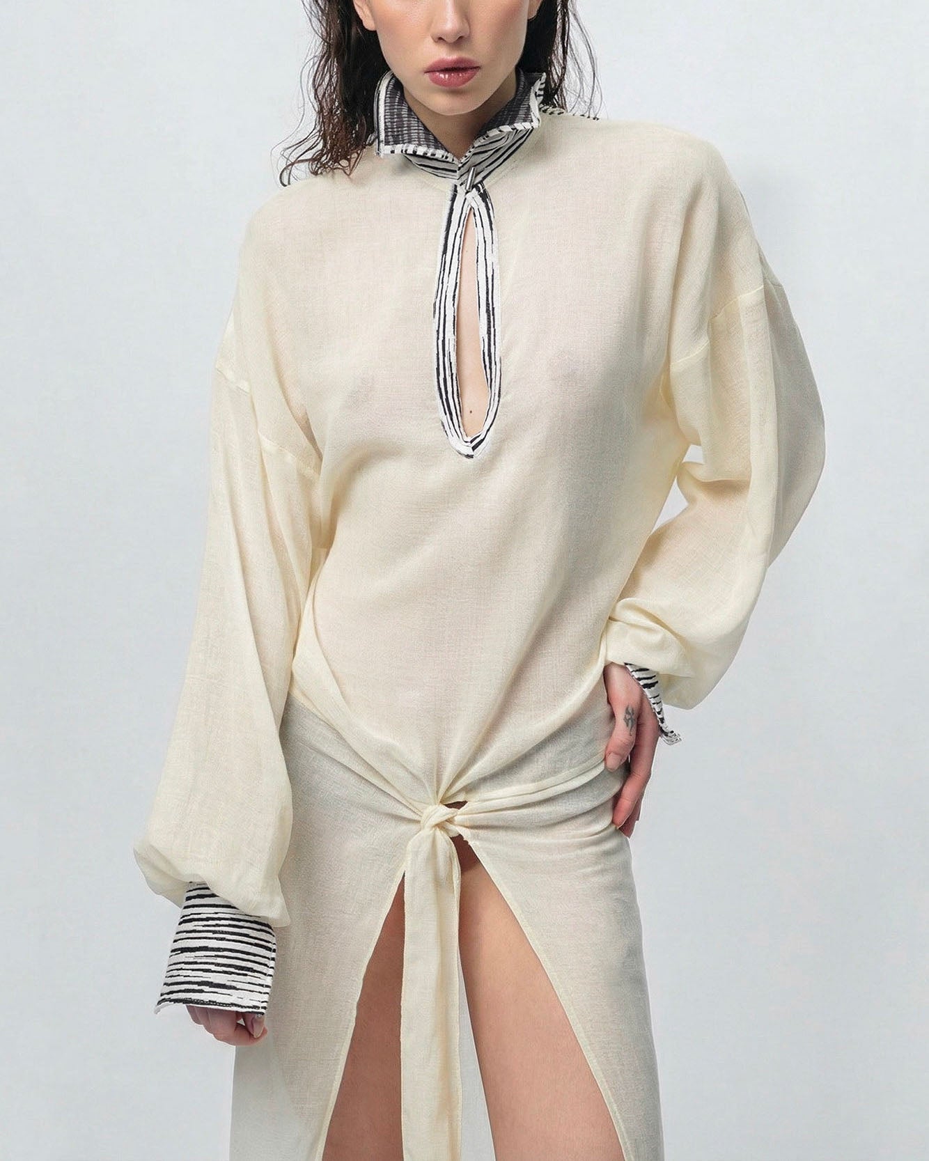 Black & White Zebra-Print Waist Knot Kaftan
