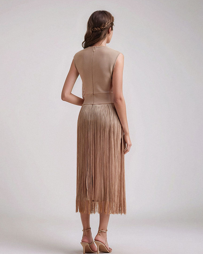 Rumba Bandage Midi Dress With Fringes