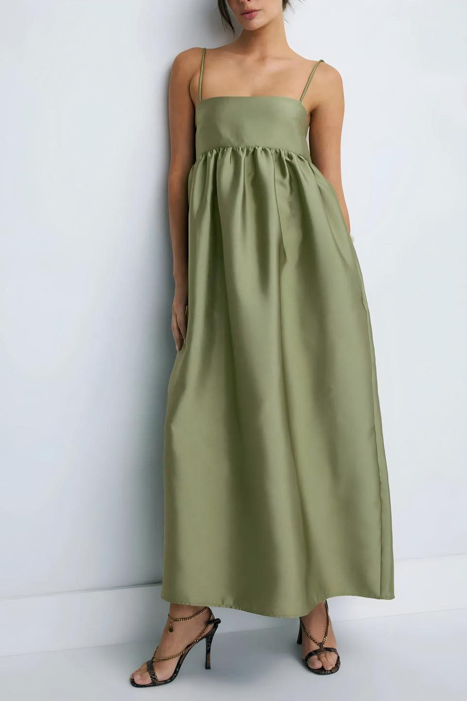 Liora Olive Babydoll Midi Dress