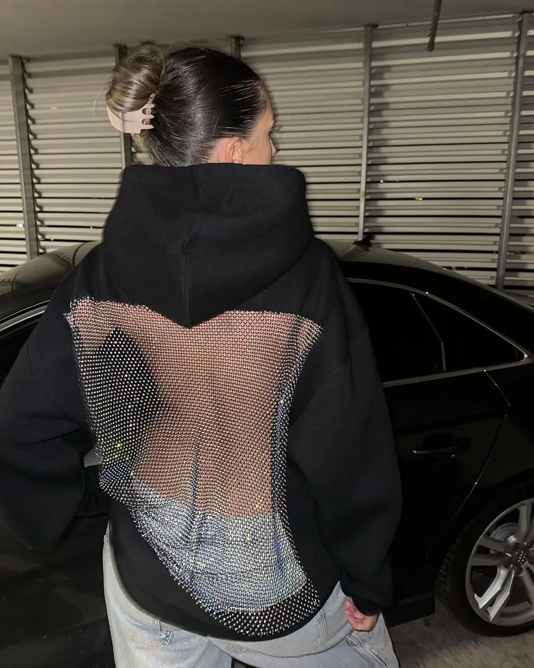 Luna Rhinestone Mesh Hoodie