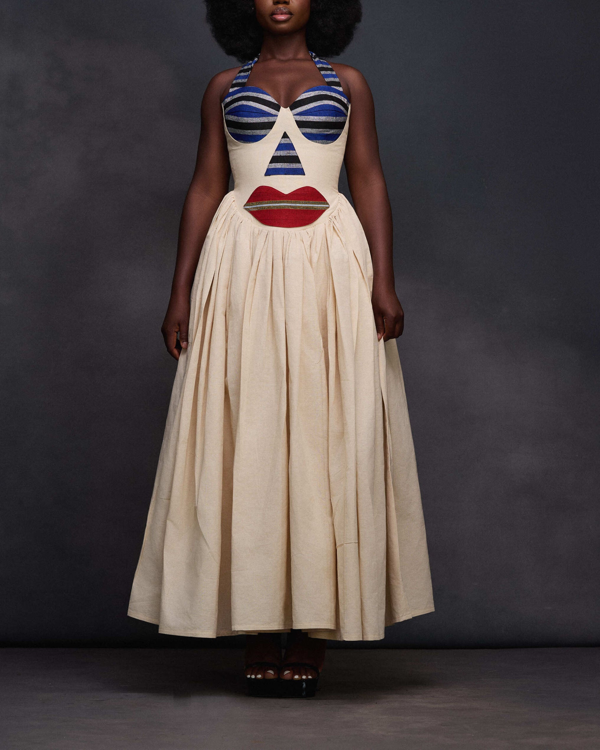 Artistic Face Halter Maxi Dress